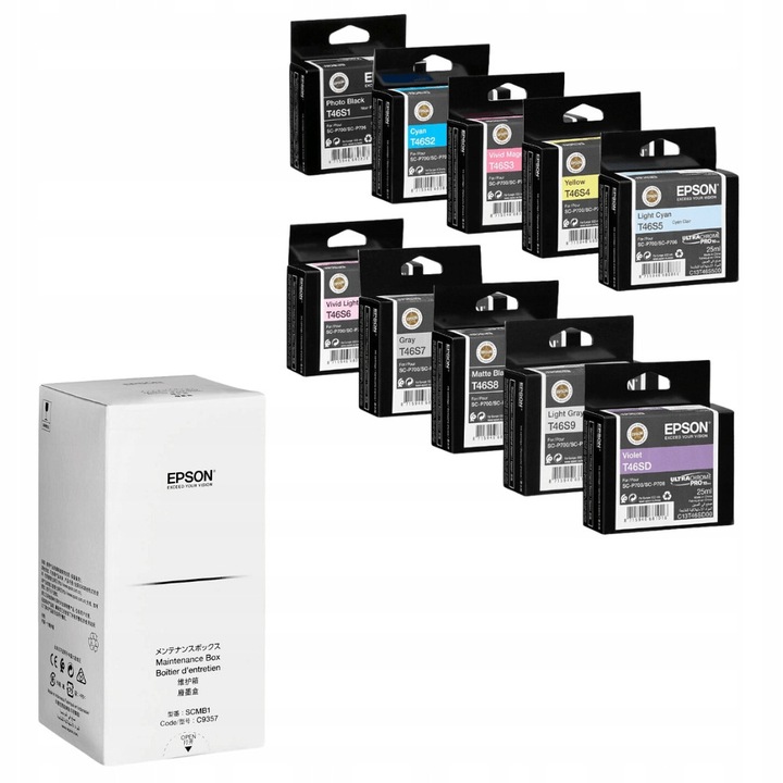 10 db T46S GOCOLOR tintapatron szett Epson SureColor SC-P700-hoz + C9357 SCMB1 karbantartó doboz