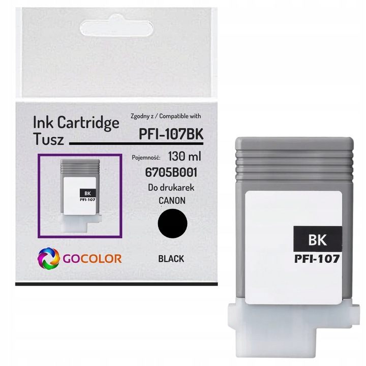 Gocolor PFI-107BK fekete tintapatron Canon imagePROGRAF iPF770 iPF670 nyomtatóhoz