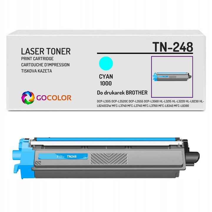 Тонер Gocolor TN-248C циан, 1000 страници, съвместим с принтери Brother, комплект от 1 бр