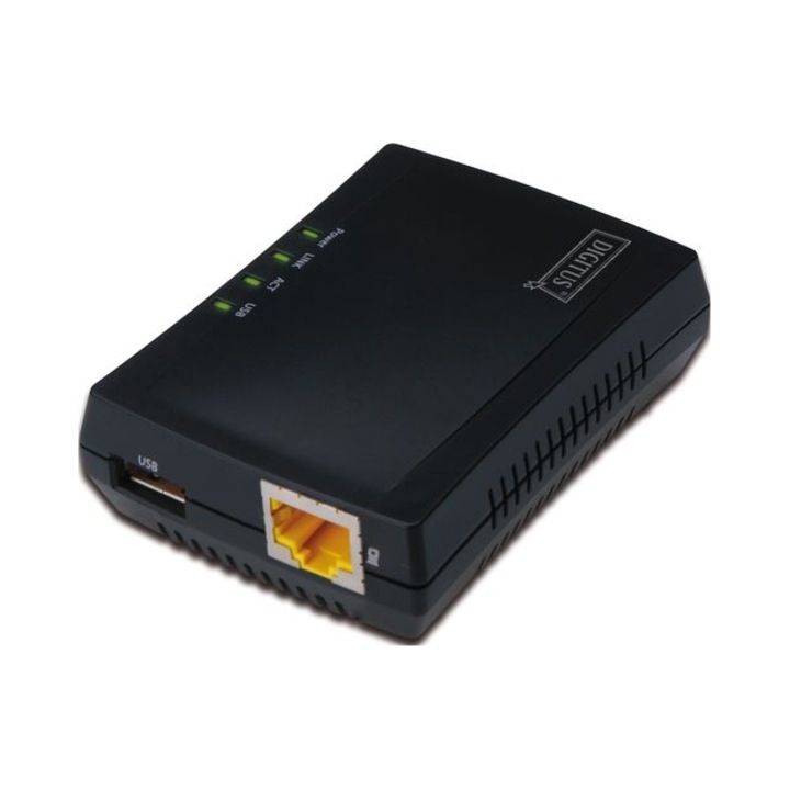 Server de imprimare Digitus, 1xUSB 2.0, hub de retea, NAS