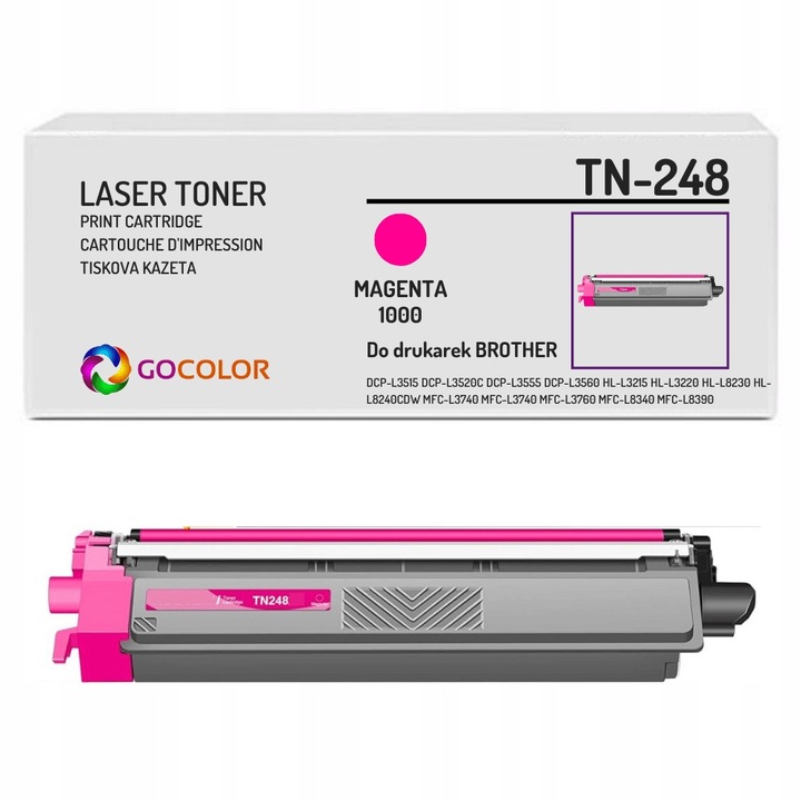 Тонер Gocolor TN-248M Magenta, 1000 страници, съвместим с Brother DCP-L3515CDW, HL-L3215CW, комплект
