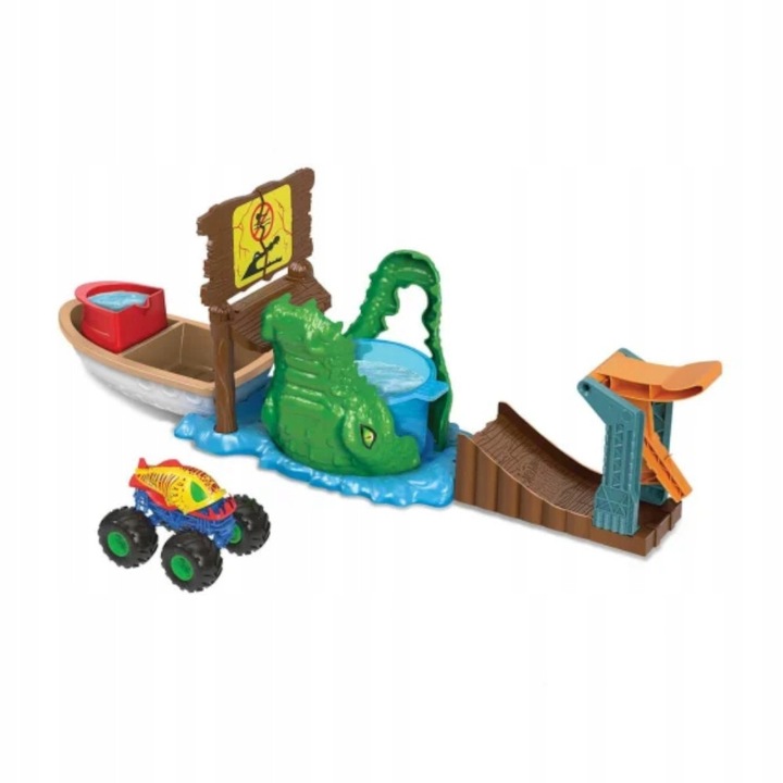 Hot Wheels Speedway Hauler, set cu 3 masinute, 20 locuri, 6m pista, multicolor