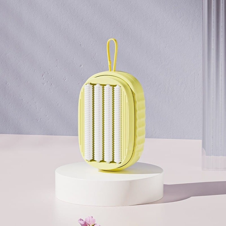 Perie de Spalat Haine cu Dispenser pentru Detergent, 4 Perii de Curatare, din ABS + PS, Galben