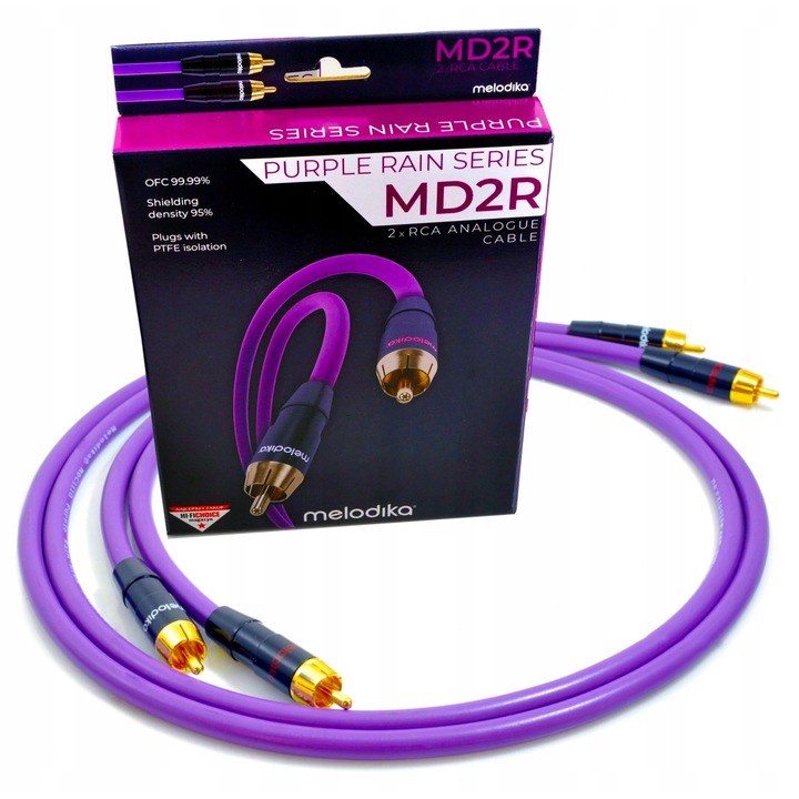 Melodika Purple Rain MD2R10 audiokábel szett, 2x 1m, RCA - RCA, lila, OFC 99.99%