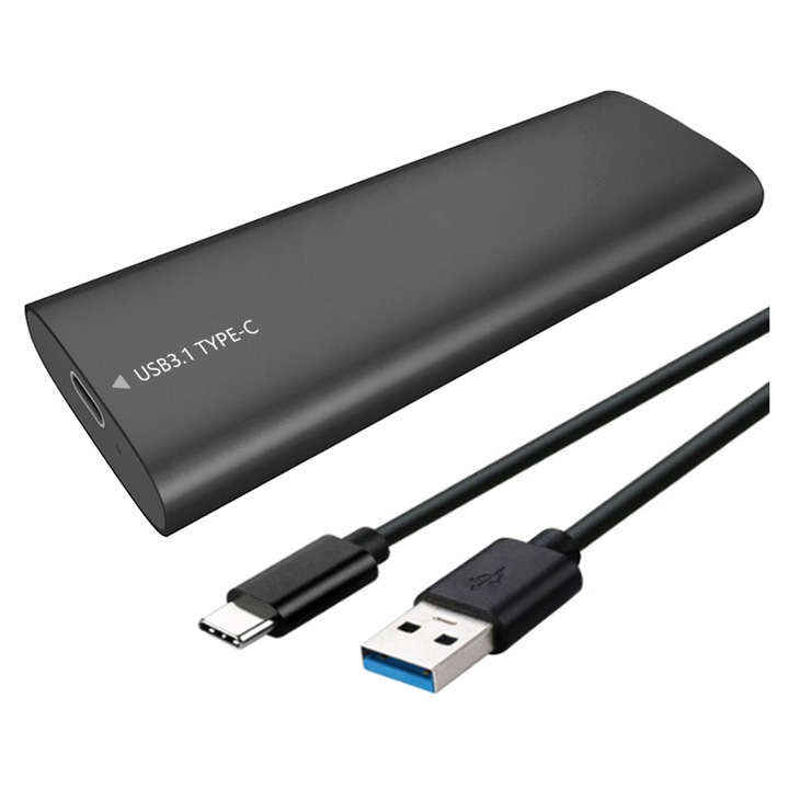 Carcasa externa SSD WireWay WW612581, USB 3.1, suport dual protocol, neagra, compacta