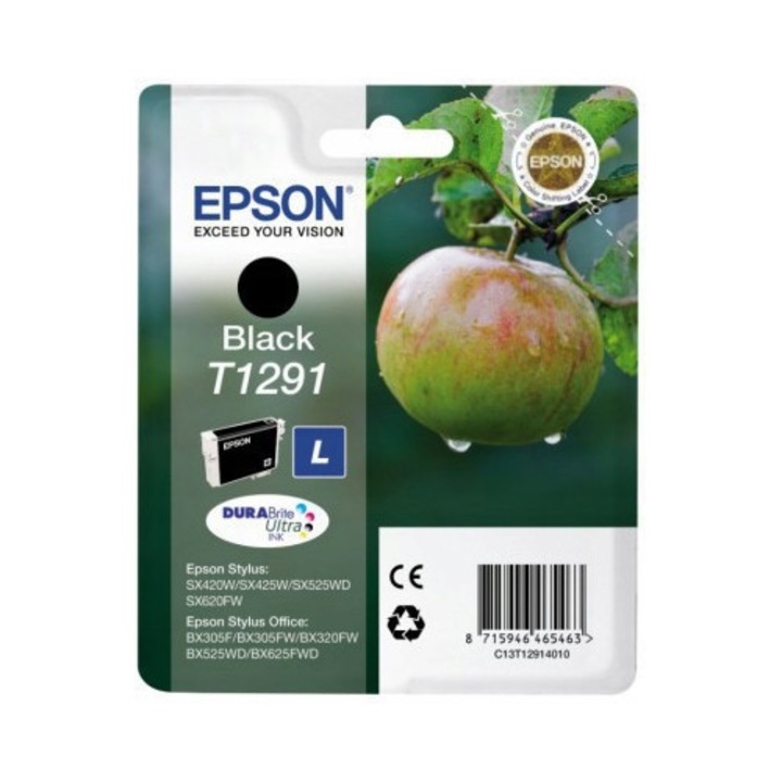 Eredeti EPSON T1291 fekete tintapatron, több modellel kompatibilis, 10ml