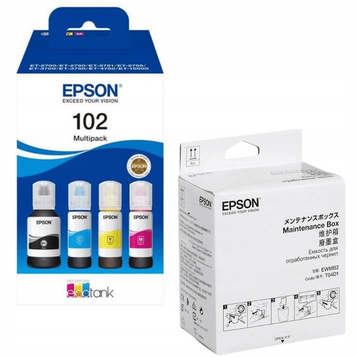Karbantartó doboz + 4 eredeti Epson 102 T03R6 C13T03R640 patronkészlet