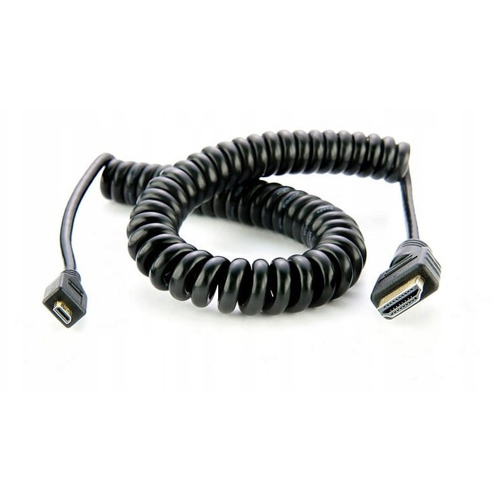 Kabel spiral Atomos Micro HDMI la Full HDMI, 50-65cm, conectori auriti