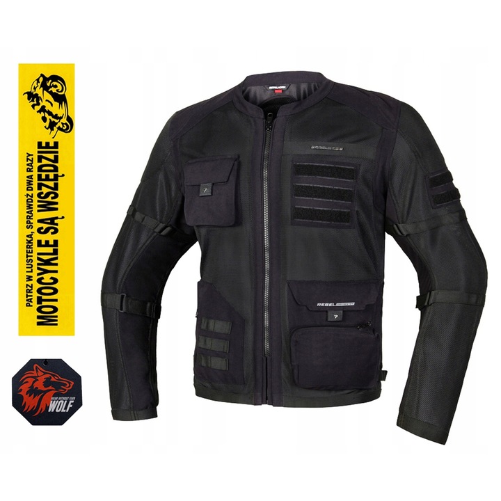 Jacheta moto Rebelhorn Brutale Black, protectii CE, 6 buzunare, marimea XL