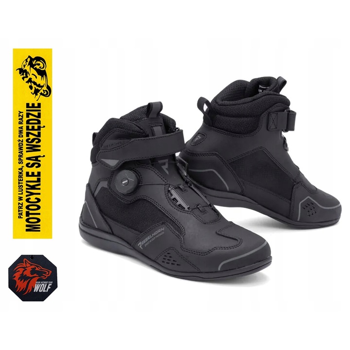 Baieti motocyklowe Rebelhorn Spark II, negru, marimea 40, piele sintetica, talpa din cauciuc rezistenta