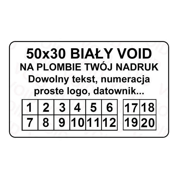 Самозалепващи етикети, Eplomby.pl, пломби VOID BIALY, 50x30mm, комплект 500 броя