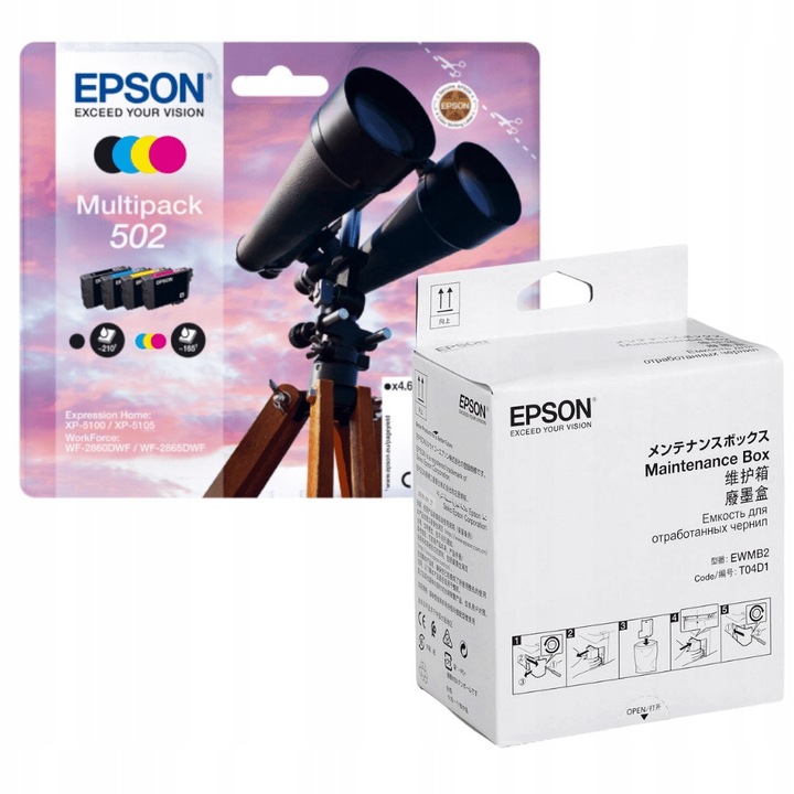 Epson 502 T02V6 C13T02V64010 tintapatron készlet + C13T04D100 karbantartó doboz