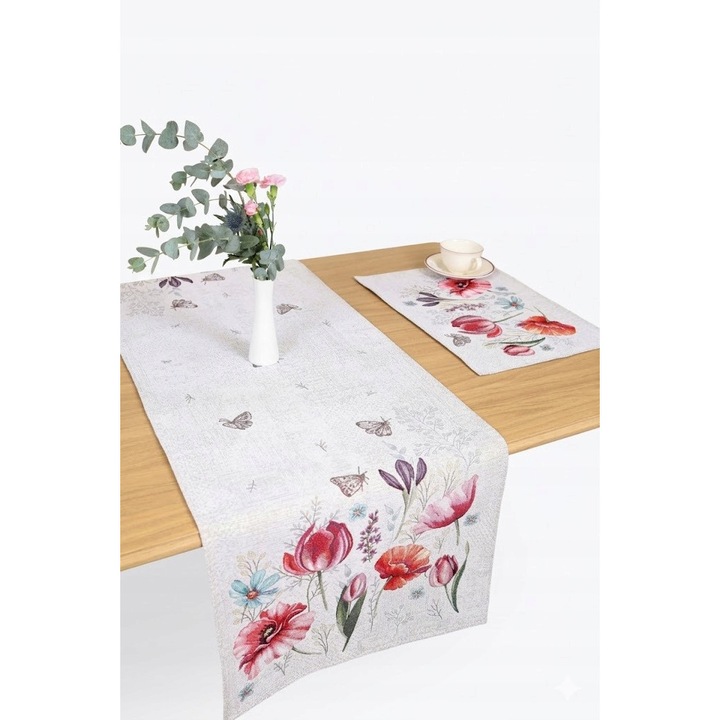 Fata de masa, Textile Idea, Bieznick Gobelinowy Premium, flori, 45x140cm