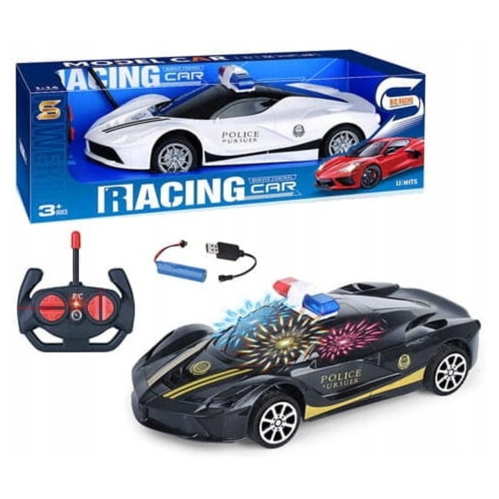 Masinuta politista cu telecomanda, 24cm, efecte luminoase, set.