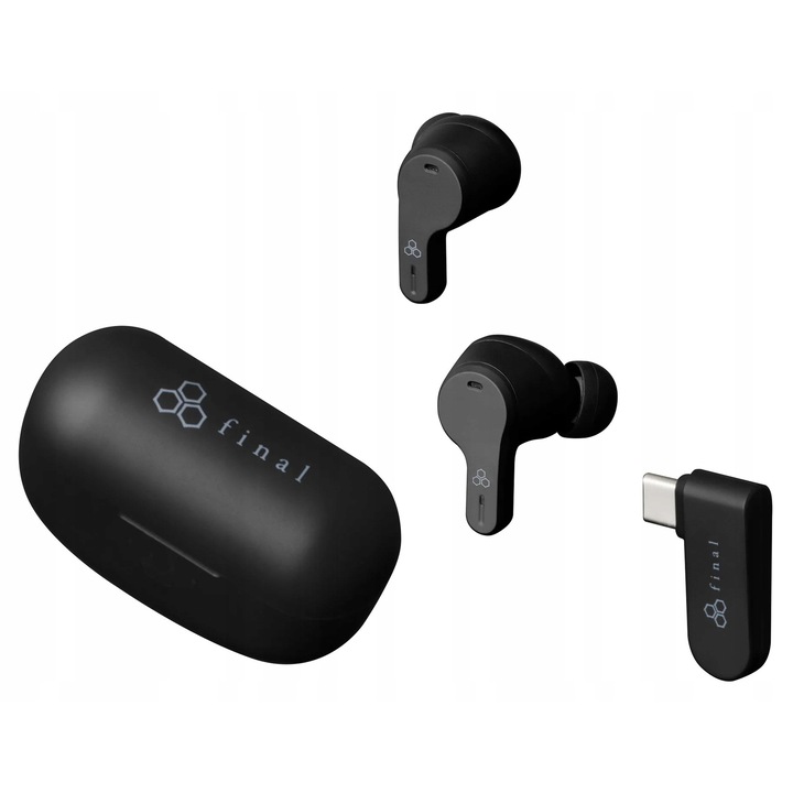 Final Audio VR3000 vezeték nélküli fülhallgató, Bluetooth 5.2, ANC, fekete, USB-C adapterrel