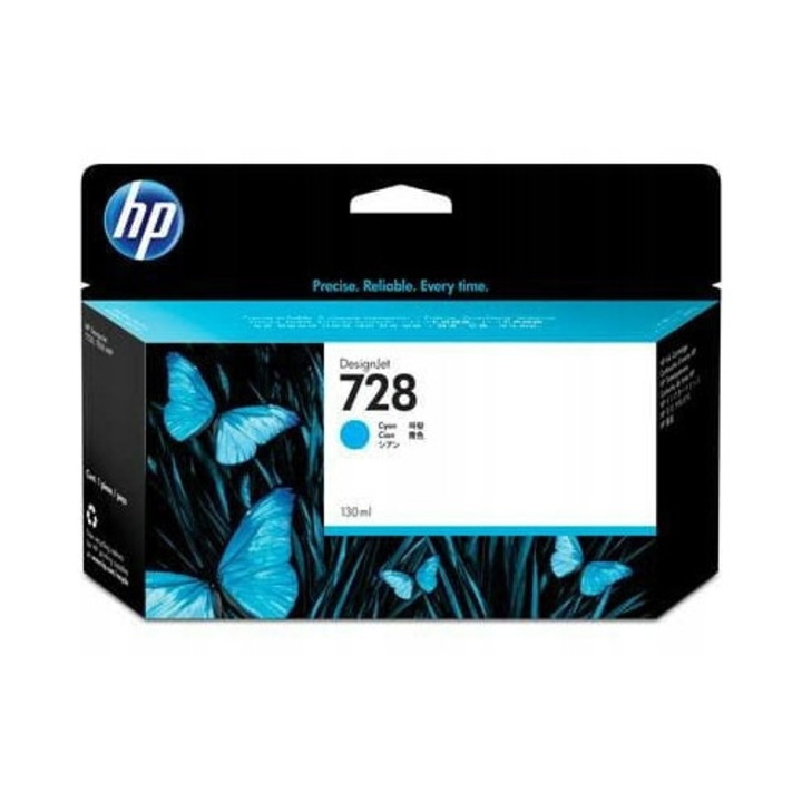 HP 728 tintapatron, 130 ml, cián, 202x129x40 mm