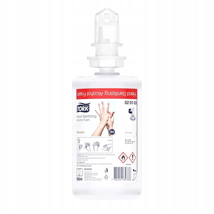 Gel antibacterian Tork S4, 950 ml, fara clatire, gri