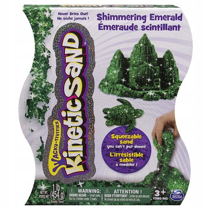 Set KINETIC SAND 454g, piasek polyskujacy verde, modelabil