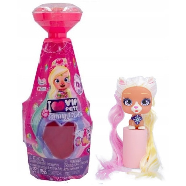 Papusa IMC TOYS VIP PETS GLAM GEMS Bianca, set cu 9 surprize, accesorii de stilizare, multicolor, 30cm