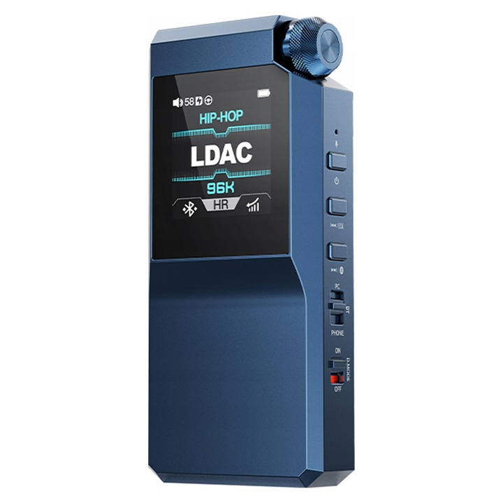 Amplificator portabil pentru casti FiiO BTR17, DAC, Bluetooth 5.4, 3.5mm si 4.4mm, albastru, set cu etui si cablu OTG