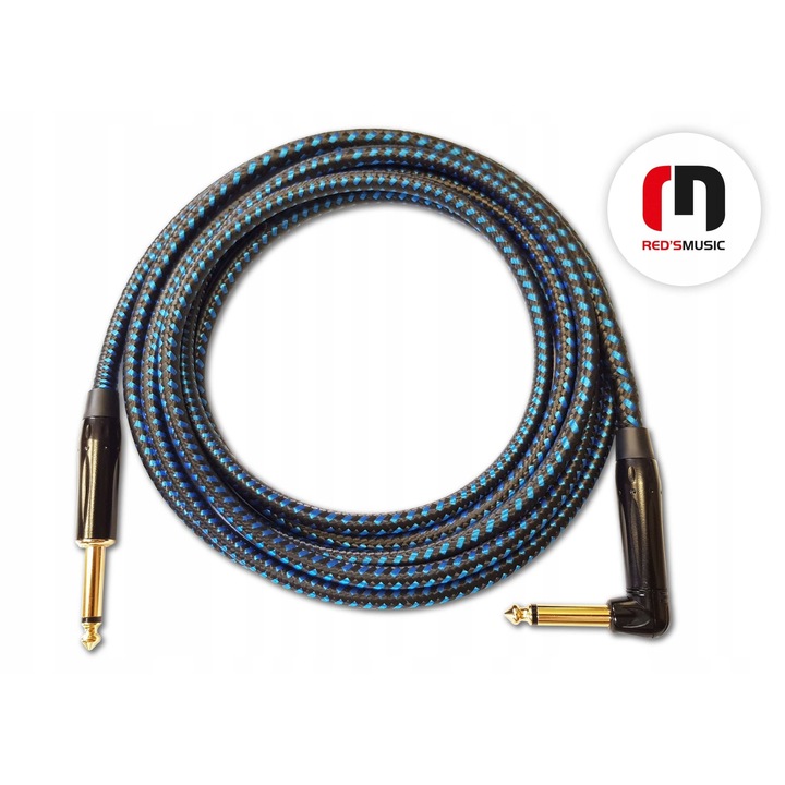 Red's Music hangszerkábel, 3m, Jack 6,3mm, fekete-kék textil, tépőzáras szett.