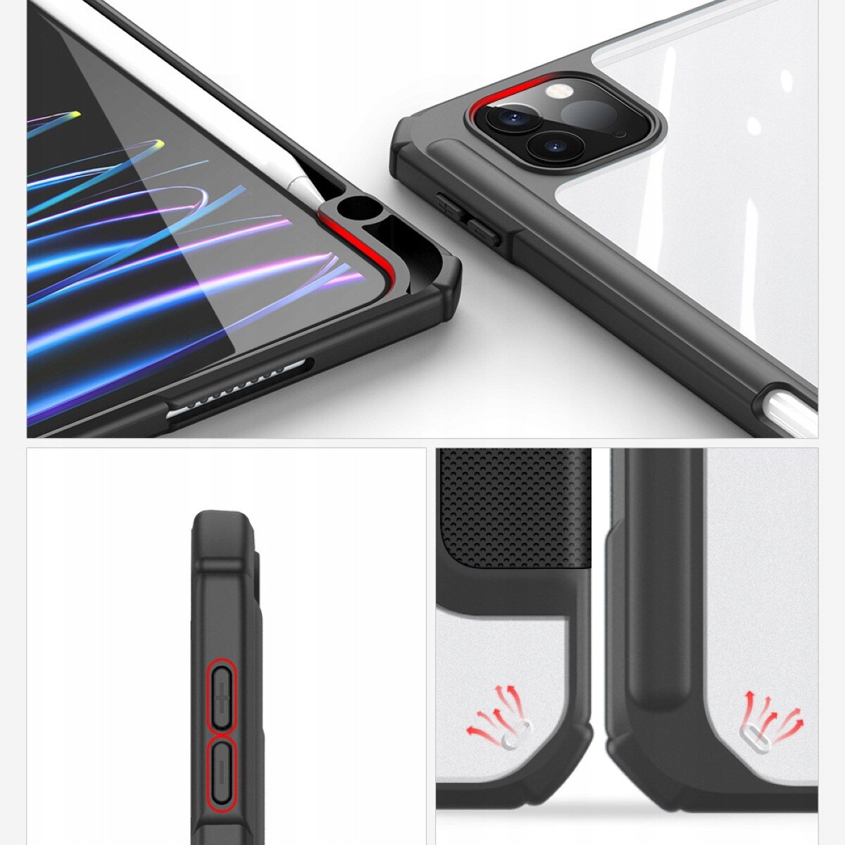 Husa pentru iPad Pro 13 (2024) Dux Ducis Toby HAGQQM0MBQNOHH, PU/PC/TPU, suport tip stand si loc pentru Apple Pencil, auto wake, negru