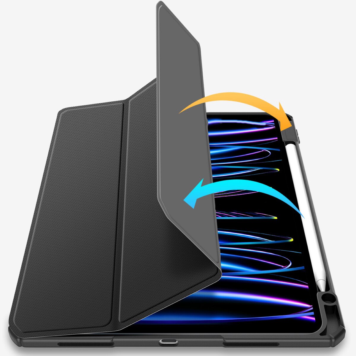 Husa pentru iPad Pro 13 (2024) Dux Ducis Toby HAGQQM0MBQNOHH, PU/PC/TPU, suport tip stand si loc pentru Apple Pencil, auto wake, negru