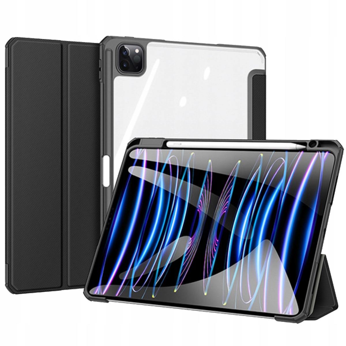 Husa pentru iPad Pro 13 (2024) Dux Ducis Toby HAGQQM0MBQNOHH, PU/PC/TPU, suport tip stand si loc pentru Apple Pencil, auto wake, negru