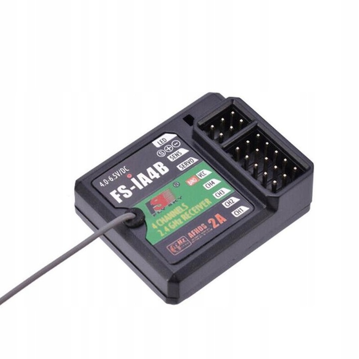FlySky FS-iA4B 4 csatornás 2.4GHz vevő autó- vagy hajómodellhez, 35.4x29.6x13mm, 10g