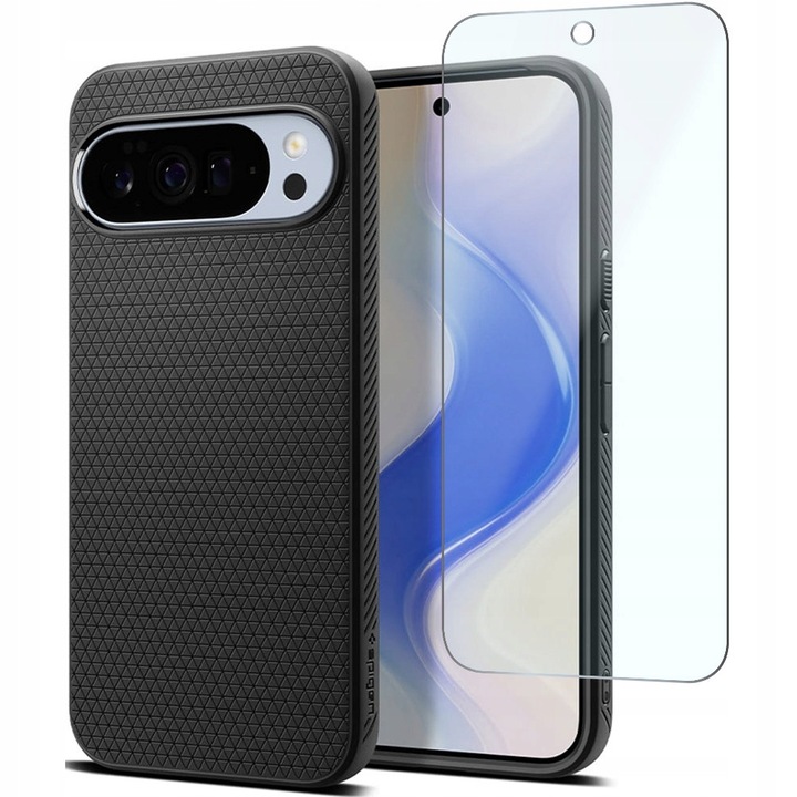 Etui Spigen Liquid Air Mag pentru Google Pixel 10 Pro XL, negru mat, set cu sticla de protectie