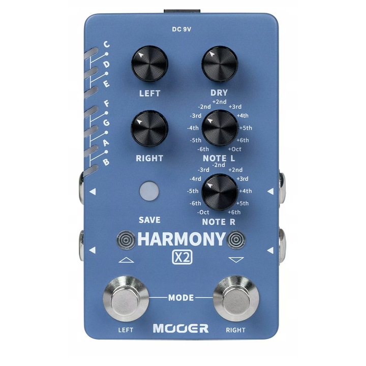 Pedala efecte Mooer Harmony X2, stereo, 12 optiuni ton, 11 moduri armonice, 115x75x33mm