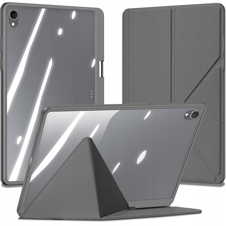 Etui Dux Ducis pentru Samsung Galaxy Tab S11, gri, TPU, PU, PC, cu functie stand, protectie 360, loc pentru rysik