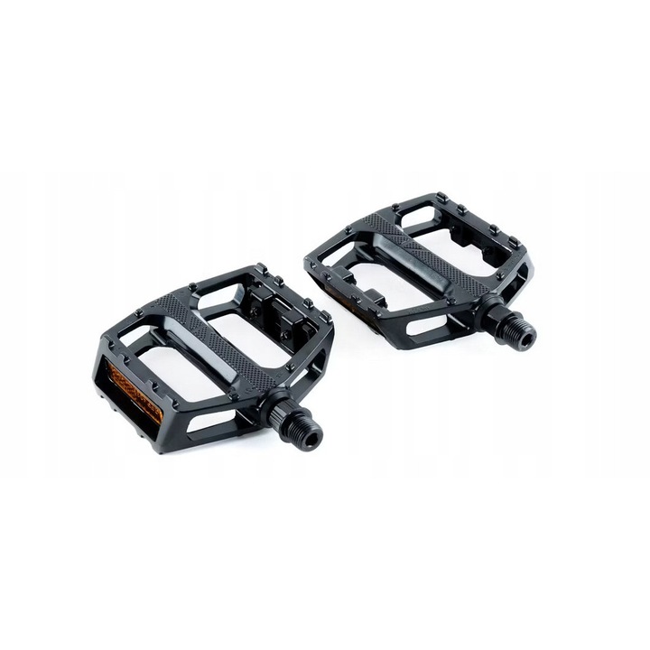 Pedale bicicleta Romet VPE-506, aluminiu, 9/16", cu elemente reflectorizante, 94x95x30mm, culoare neagra, set 2 bucati