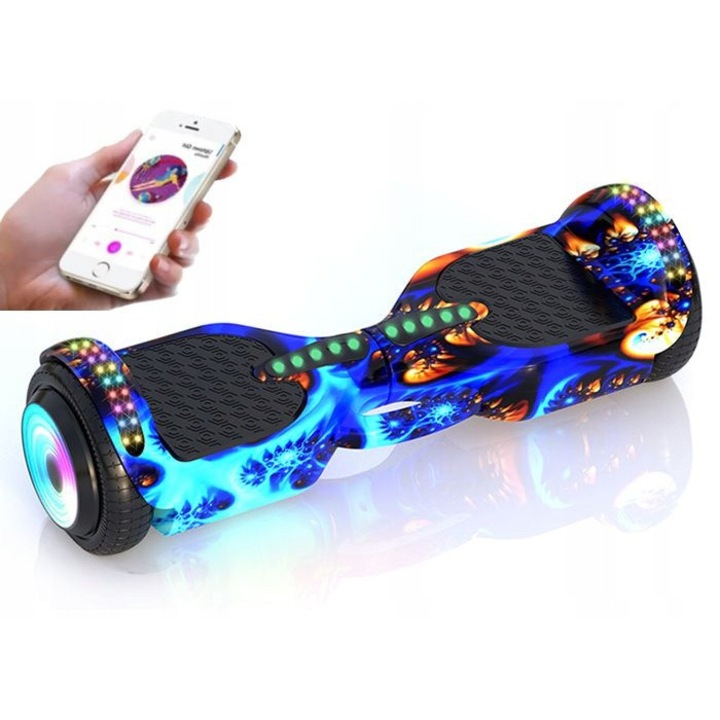 Hoverboard elektromos, Gordon, 6,5 hüvelyk, Bluetooth, LED, kék, 58x18x18cm