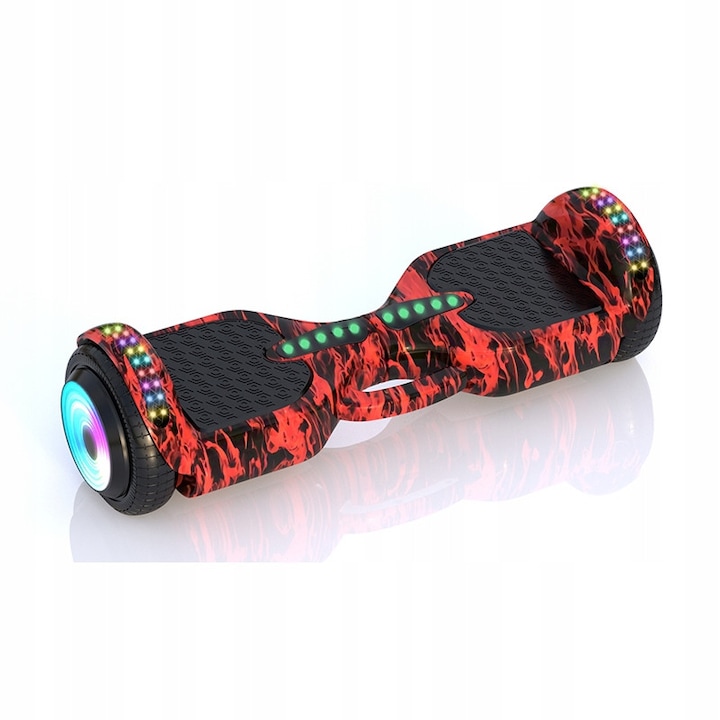 Hoverboard elektromos, Gordon, 6,5" nagy kerekek, Bluetooth, LED, piros-fekete, 58x18x18cm