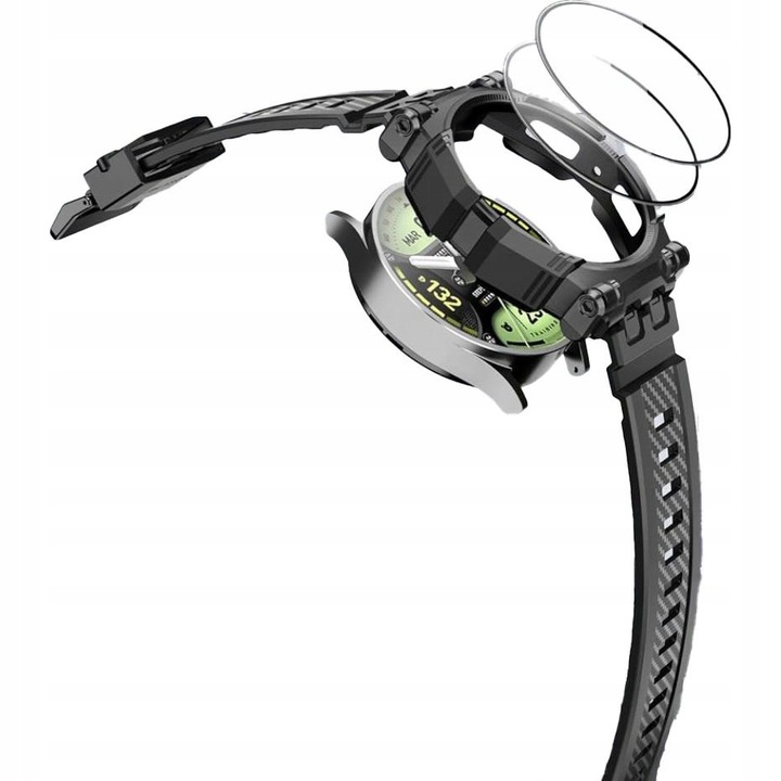 Etui pancerne cu bratara si 2 sticla temperata Supcase pentru Galaxy Watch 6/5/4 44mm, negru