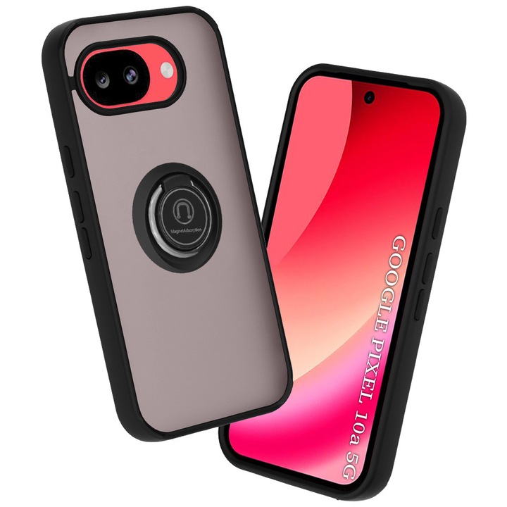 Husa de protectie pentru Google Pixel 10a premium cu inel stand rotativ, suport magnetic si bumper anti-alunecare - negru