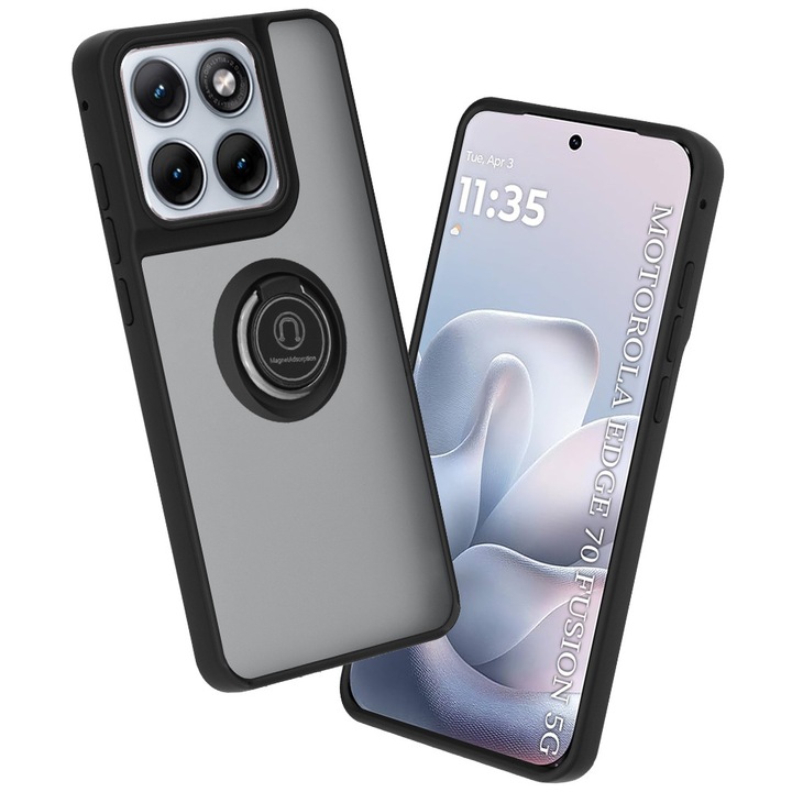 Husa de protectie pentru Motorola Edge 70 Fusion premium cu inel stand rotativ, suport magnetic si bumper anti-alunecare - negru