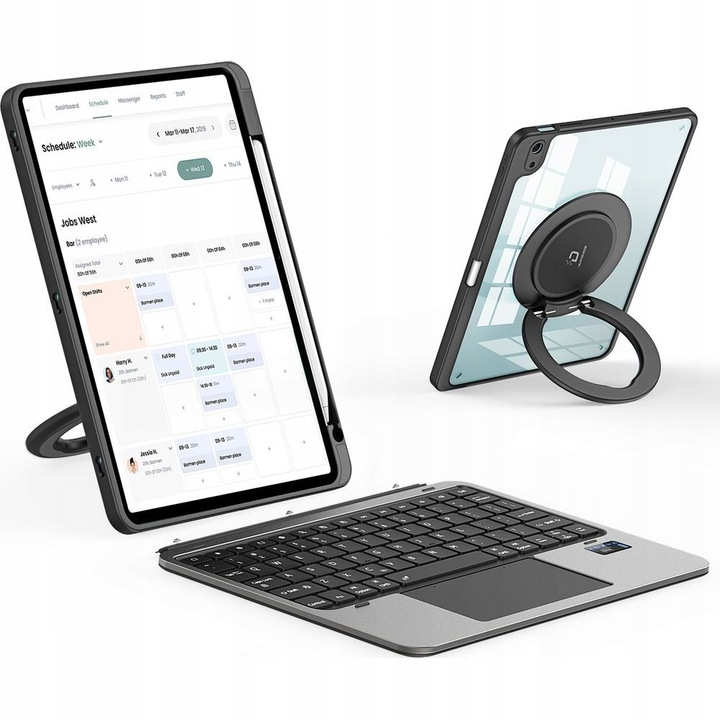 Dux Ducis billentyűzetes tok iPad Air 11"/10.9" 2020-2025-höz, levehető, 360°-ban forgatható állvány, fekete színű