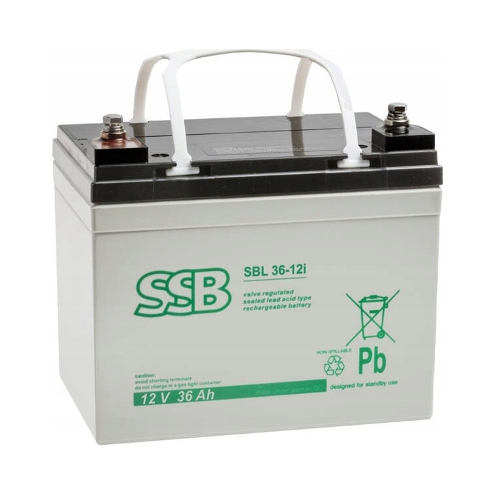 SSB akkumulátor 12V 36Ah AGM, méretek 195x130x155mm, súly 10,2kg
