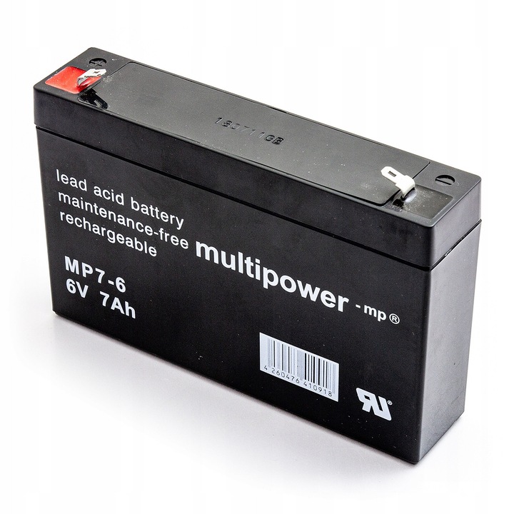 Akkumulátor 6V 7Ah AGM, Multipower, méretek 151x34x94mm, súly 1,2kg