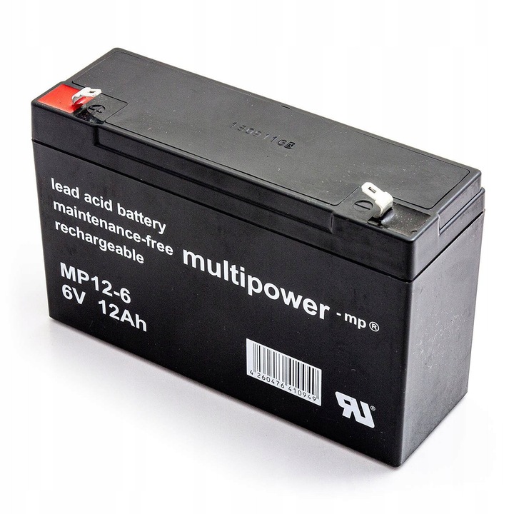 Akkumulátor 6V 12Ah AGM, Multipower, kompakt, karbantartásmentes, 151x50x94mm