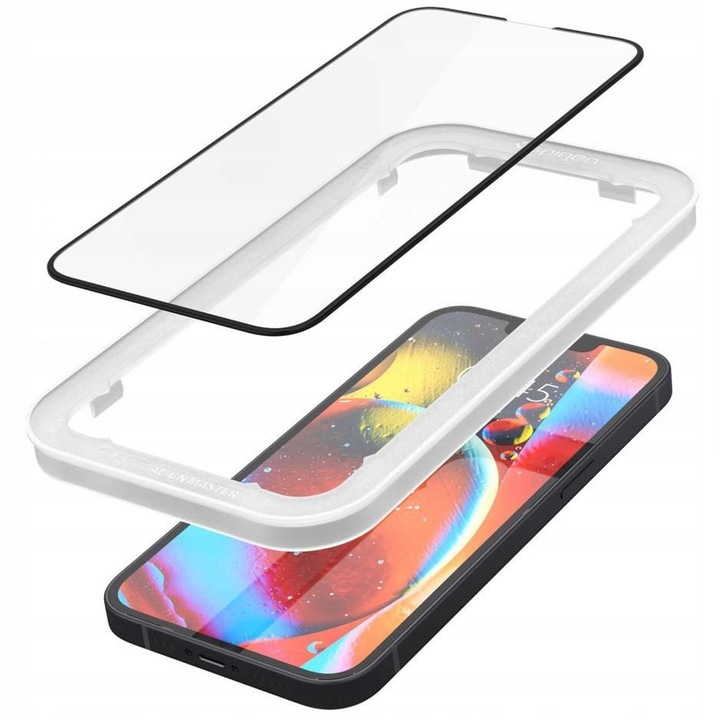 Sticla protectie Spigen Glas.tR Slim, negru, 14.3x6.79cm, set curatare 4in1