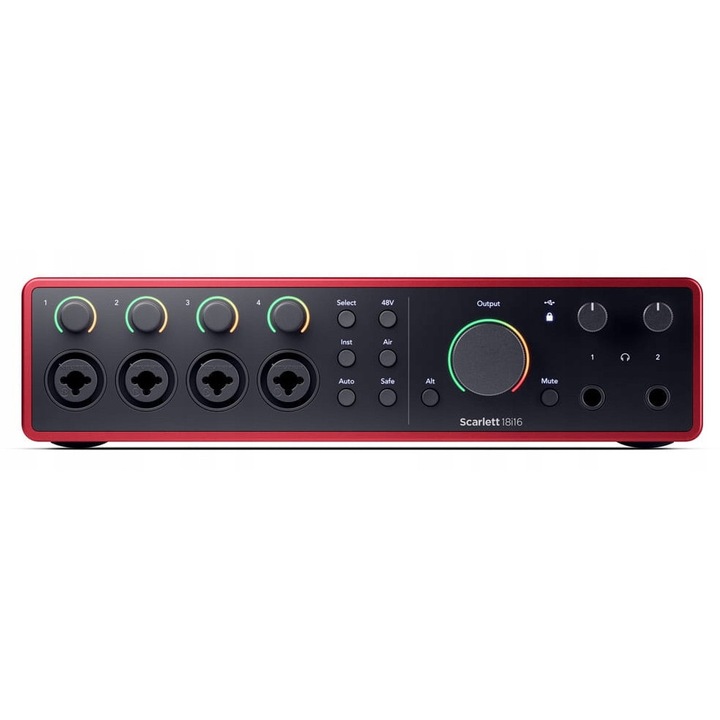 Focusrite Scarlett 18i16 4th Gen USB audio interfész, 4 előerősítő, 8 vonalbemenet, 240x169,4x60,5mm