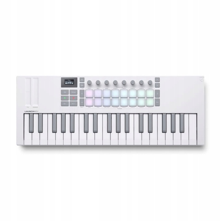 Novation Launchkey Mini 37 MK4 MIDI vezérlő, 37 mini billentyű, 16 RGB pad, fehér, 477,8x176,8x49mm