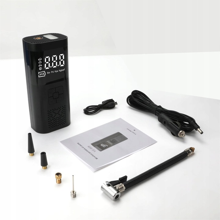Compresor auto portabil, 150 PSI, acumulator 7500 mAh, negru, set complet