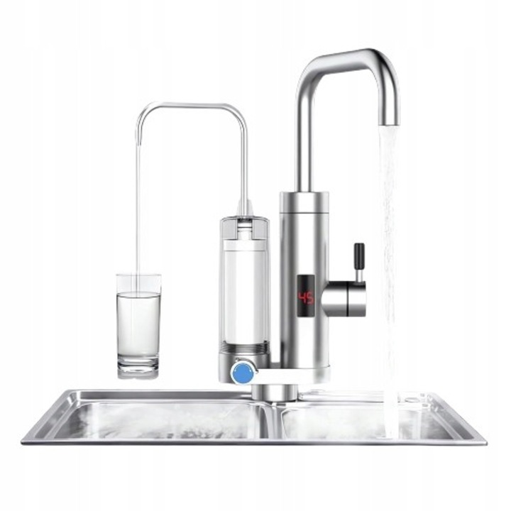 Incalzitor instant de apa, 3000W, temperatura 30-60°C, display LED, argintiu, 42x10x20cm