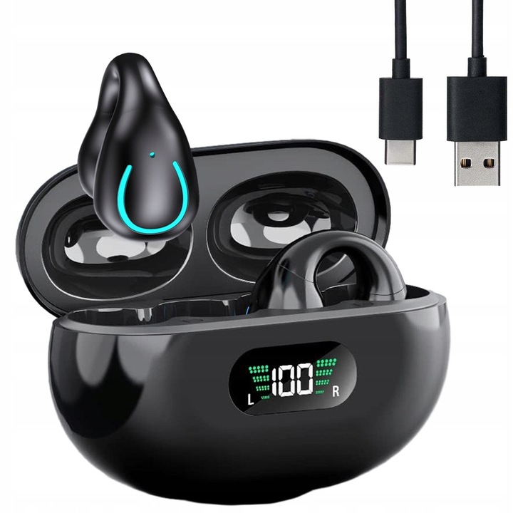 YYK-Q71 vezeték nélküli fülhallgató, Bluetooth 5.3, fekete, töltőtokkal