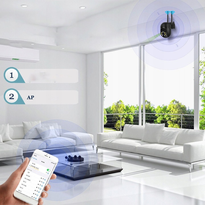 Camera de supraveghere HD, 1080P, rotire 355°/90°, Wi-Fi, cu microfon si difuzor, set complet