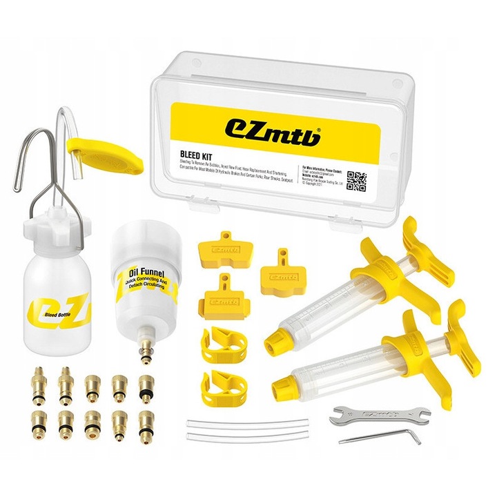 Set de unelte pentru racirea franelor EZmtb, 2022, 10 conectori metalici, 2 seringi, cutie plastic